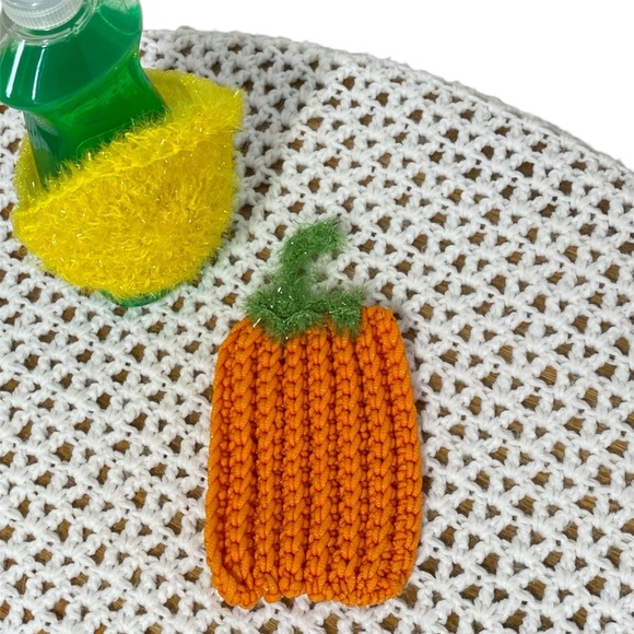 Handmade Pumpkin Kitchen Scrubby Orange Green Sparkle Fall Halloween Soap Holder - Picture 1 of 17
